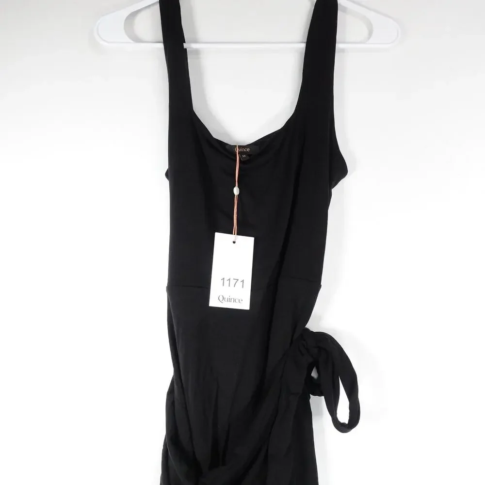 New Quince Black Tencel Jersey Side Tie Dress Midi Wrap Women’s Medium Soft